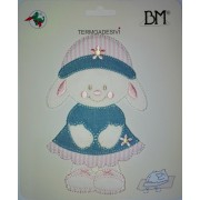 Disegni Termoadesivi - Coniglietto con Cappellino  Jeans e Rosa
